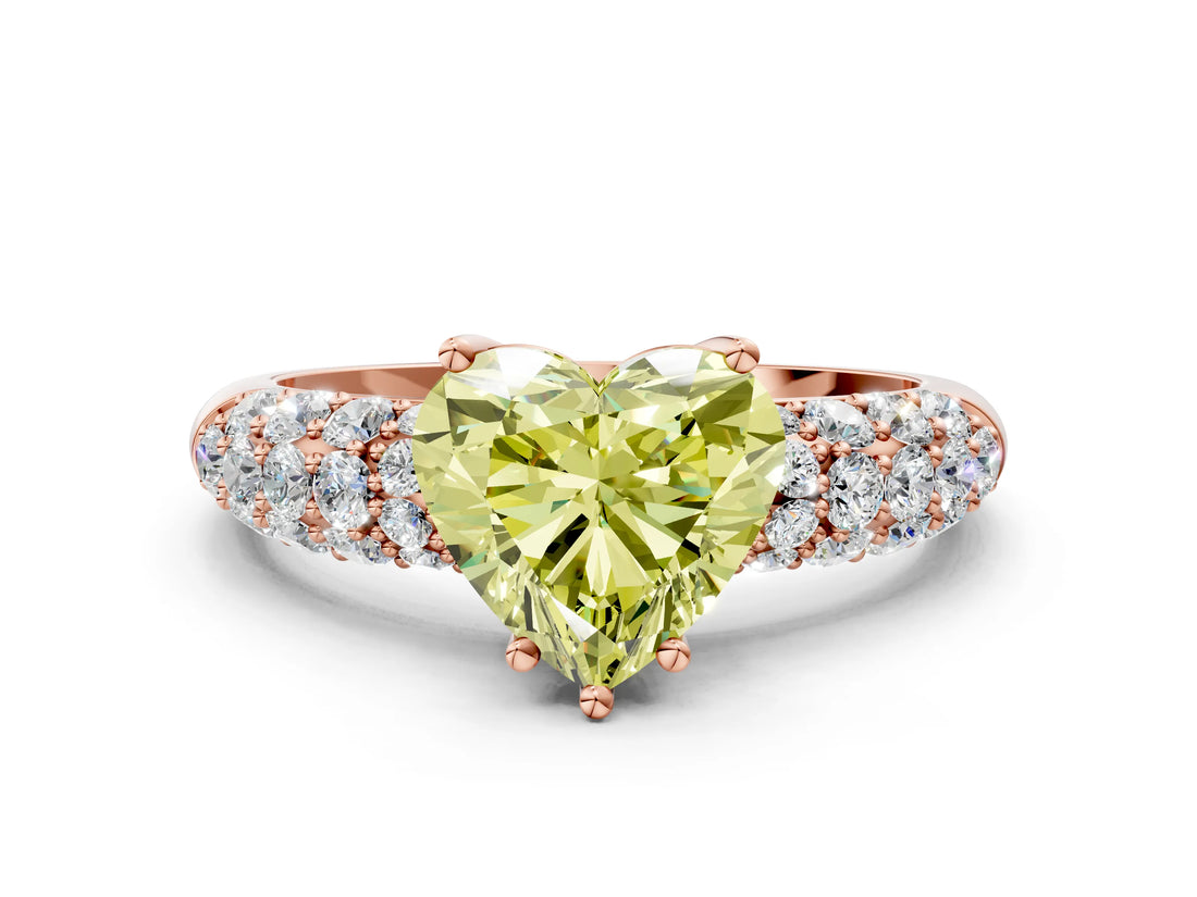 Rose gold Fancy Yellow Heart  Diamond Pavé Band Solitaire Ring with Four-Prong Setting_49