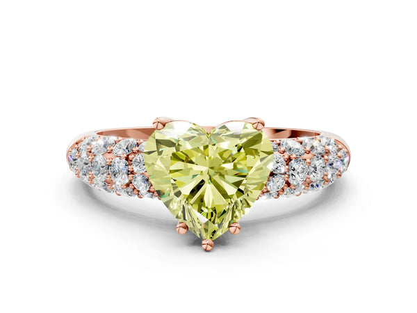Rose gold Fancy Yellow Heart  Diamond Pavé Band Solitaire Ring with Four-Prong Setting