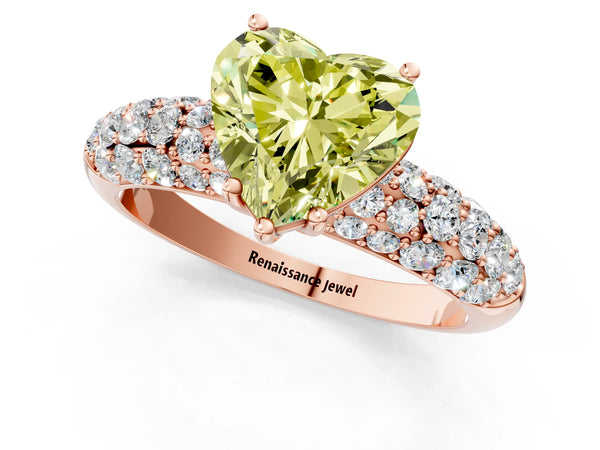 Rose gold Fancy Yellow Heart  Diamond Pavé Band Solitaire Ring with Four-Prong Setting