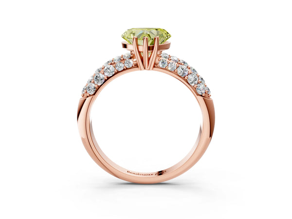 Rose gold Fancy Yellow Heart  Diamond Pavé Band Solitaire Ring with Four-Prong Setting