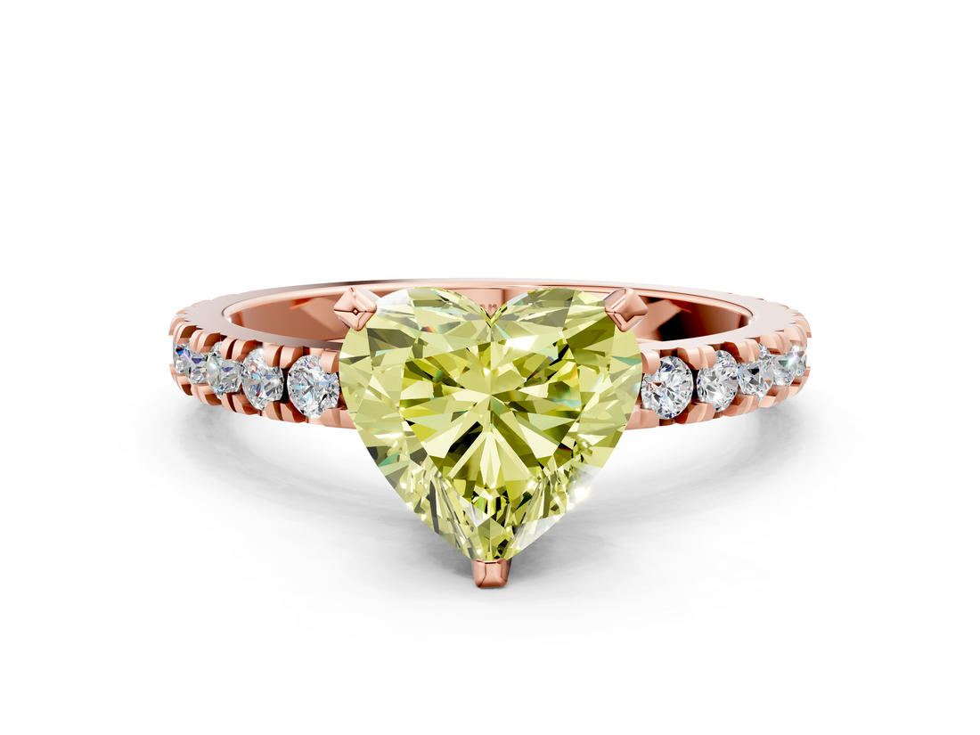 Rose gold Fancy Yellow Heart  Diamond Pavé Band Solitaire with Four-Prong Setting_212