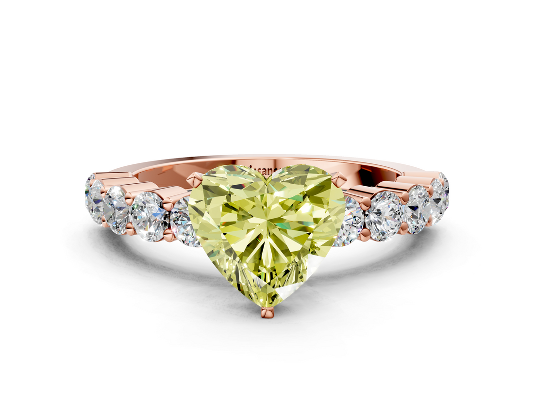 Rose gold Fancy Yellow Heart  Diamond Pavé Band Solitaire with Four-Prong Setting_3