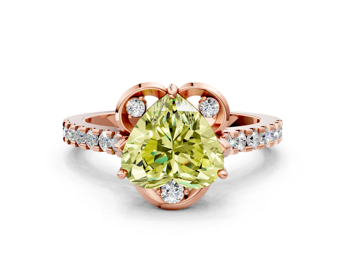 Rose gold Fancy Yellow Heart  Diamond Pave Band with Floral Prong Setting_27