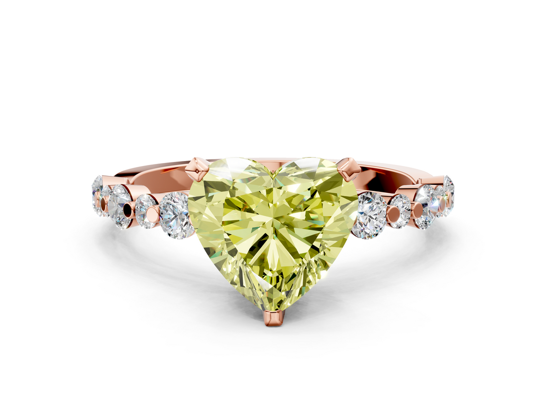Rose gold Fancy Yellow Heart  Diamond Prong Set Engagement Ring with Pave Band_182