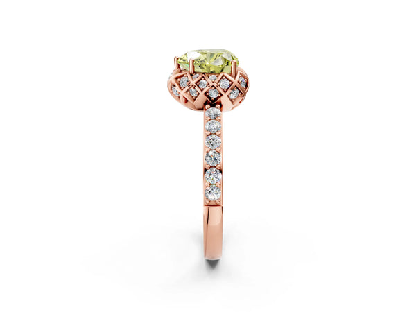 Rose gold Fancy Yellow Heart  Diamond Solitaire Ring with Shared Prong Pavé Band