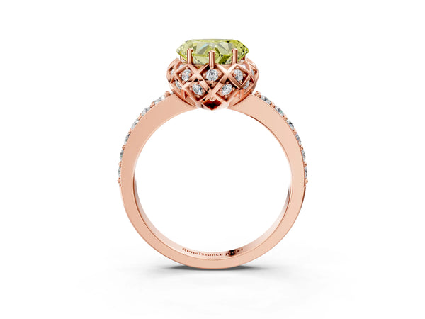 Rose gold Fancy Yellow Heart  Diamond Solitaire Ring with Shared Prong Pavé Band
