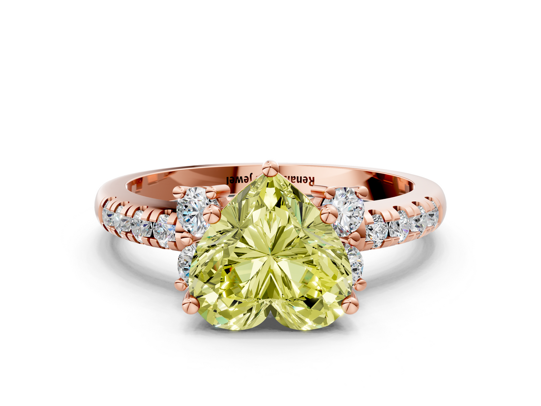Rose gold Fancy Yellow Heart  Diamond Three-Stone Pave Band with Four-Prong Setting_20