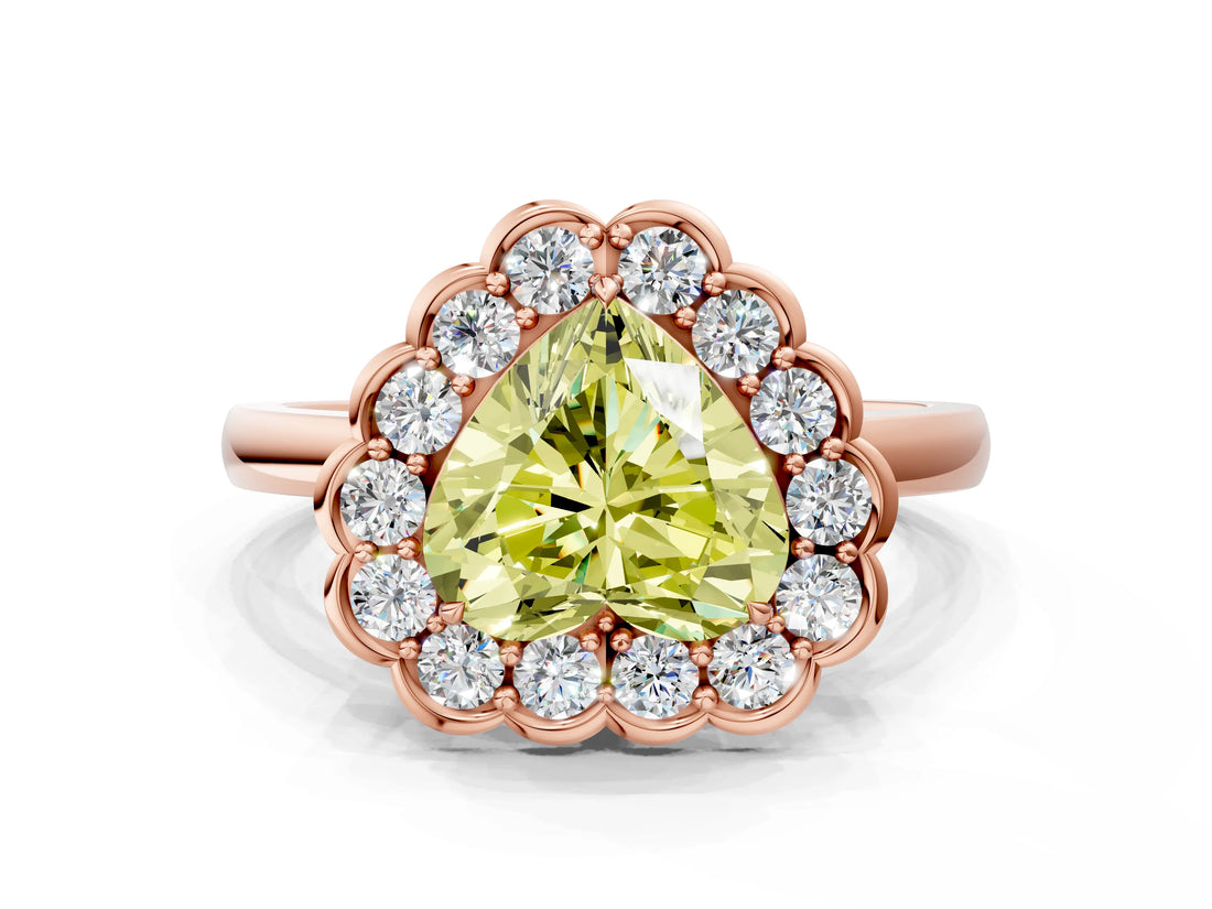 Rose gold Fancy Yellow Heart  Halo Cluster Diamond Engagement Ring with Solitaire Band and Prong Setting_49