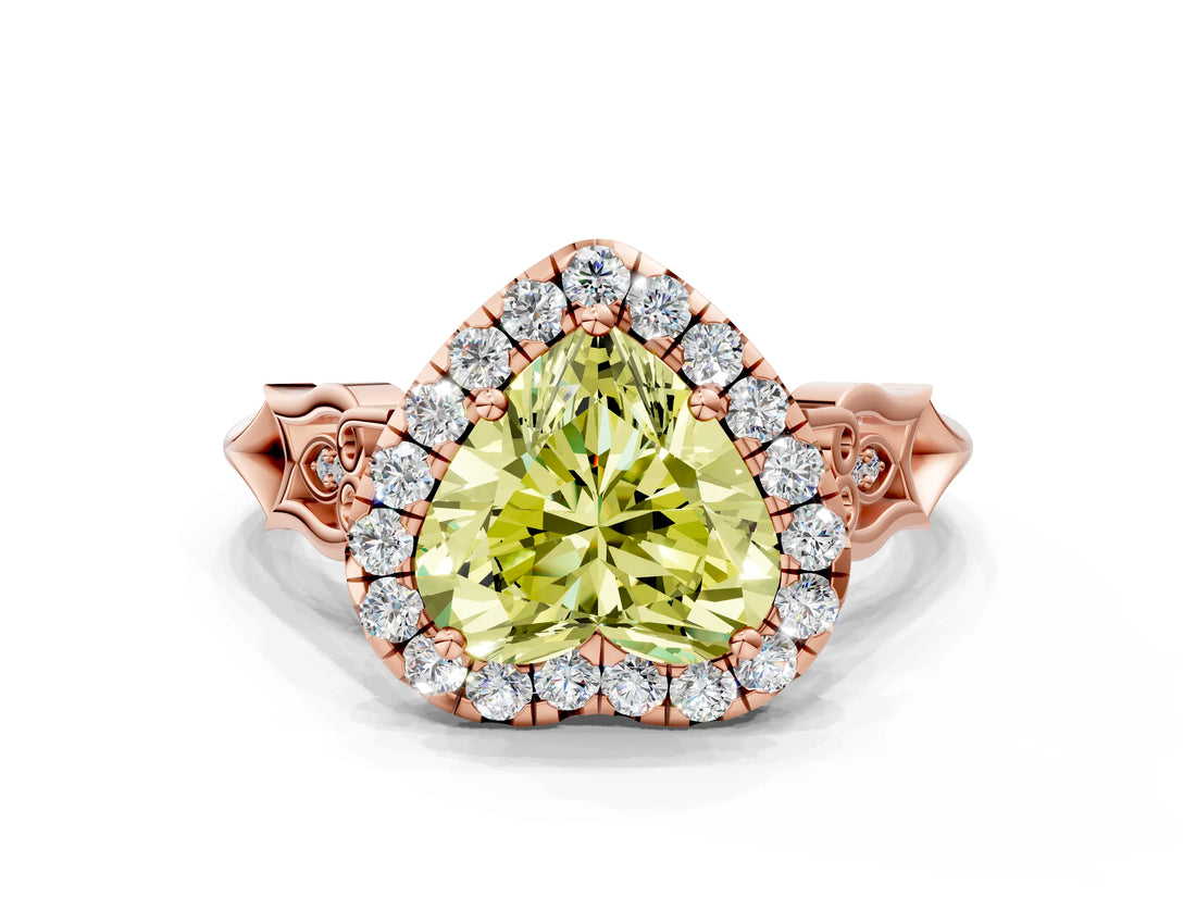 Rose gold Fancy Yellow Heart  Halo Diamond Engagement Ring with Filigree Band and Four-Prong Setting_81