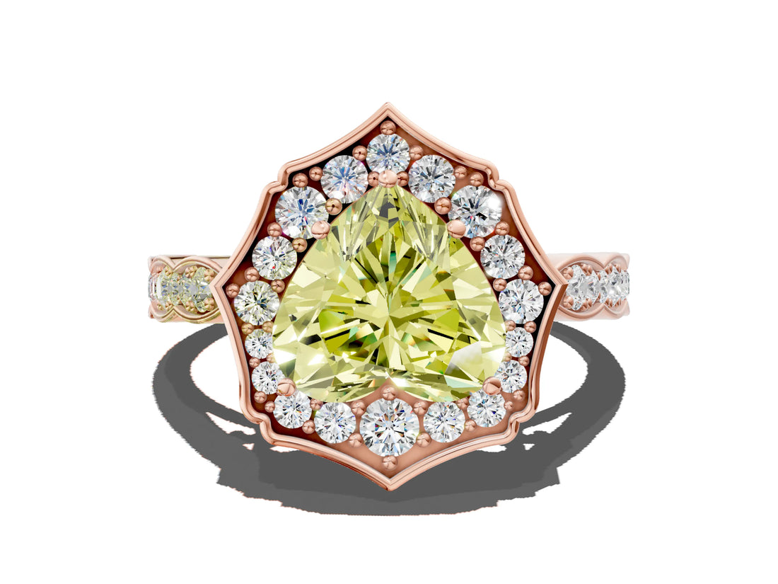 Rose gold Fancy Yellow Heart  Halo Diamond Engagement Ring with Milgrain Band and Four-Prong Setting_37
