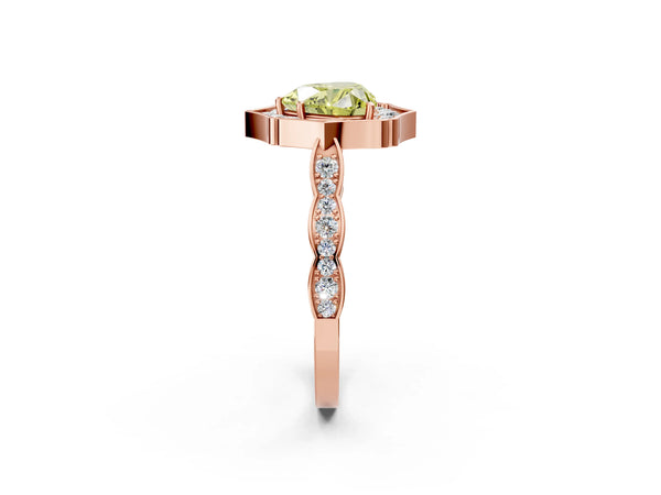 Rose gold Fancy Yellow Heart  Halo Diamond Engagement Ring with Milgrain Band and Four-Prong Setting