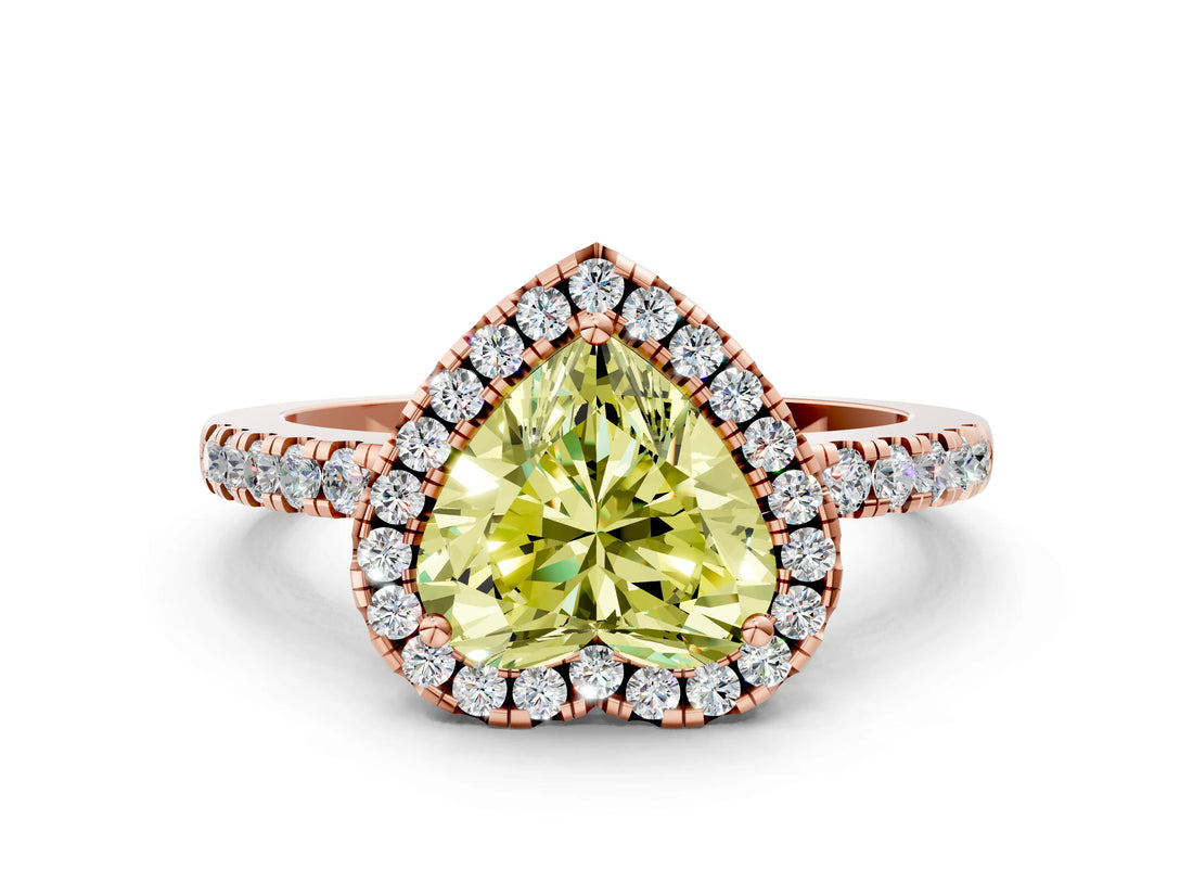 Rose gold Fancy Yellow Heart  Halo Diamond Engagement Ring with Pavé Band and Four-Prong Setting_81