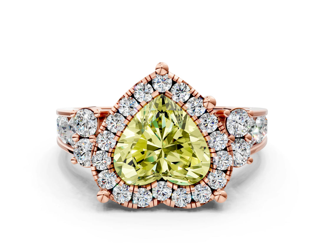 Rose gold Fancy Yellow Heart  Halo Diamond Engagement Ring with Split Shank and Four-Prong Setting_43