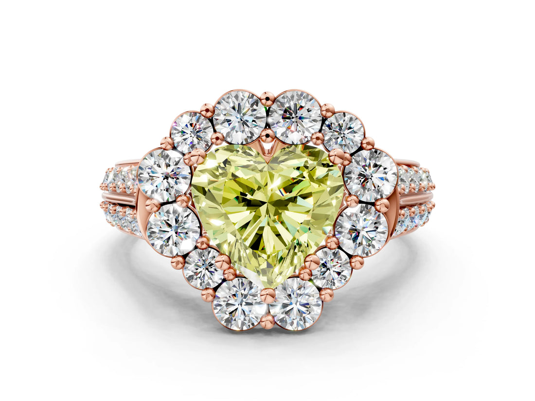 Rose gold Fancy Yellow Heart  Halo Diamond Engagement Ring with Split Shank and Prong Setting_85