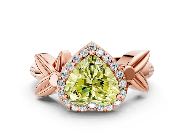 Rose gold Fancy Yellow Heart  Halo Diamond Floral Band with Four-Prong Setting