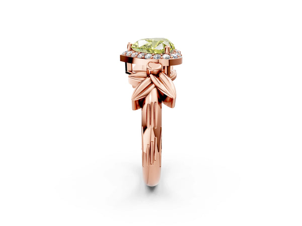 Rose gold Fancy Yellow Heart  Halo Diamond Floral Band with Four-Prong Setting
