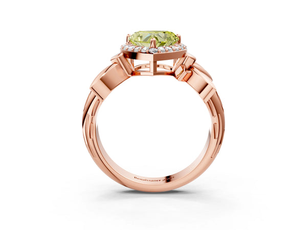 Rose gold Fancy Yellow Heart  Halo Diamond Floral Band with Four-Prong Setting