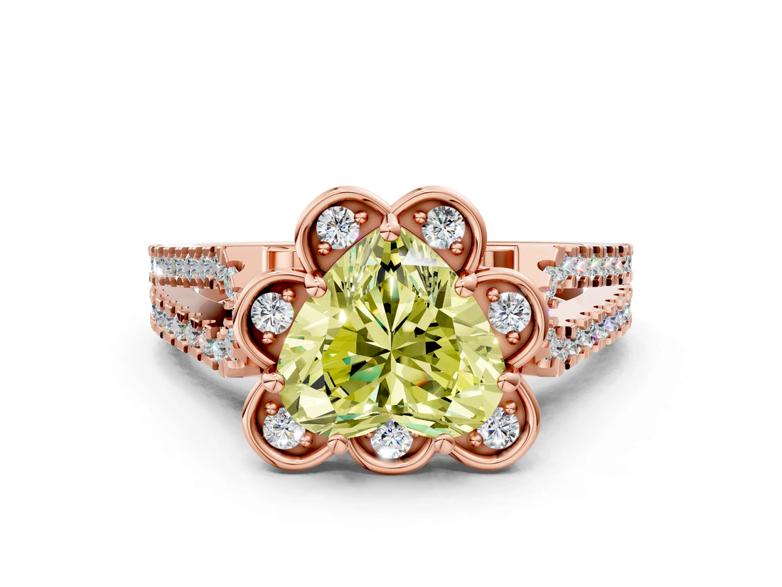 Rose gold Fancy Yellow Heart  Halo Diamond Floral Split Shank Engagement Ring 1