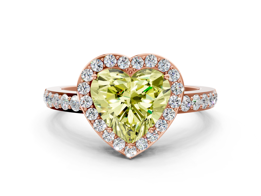 Rose gold Fancy Yellow Heart  Halo Diamond Pavé Band Ring with Prong Setting_20