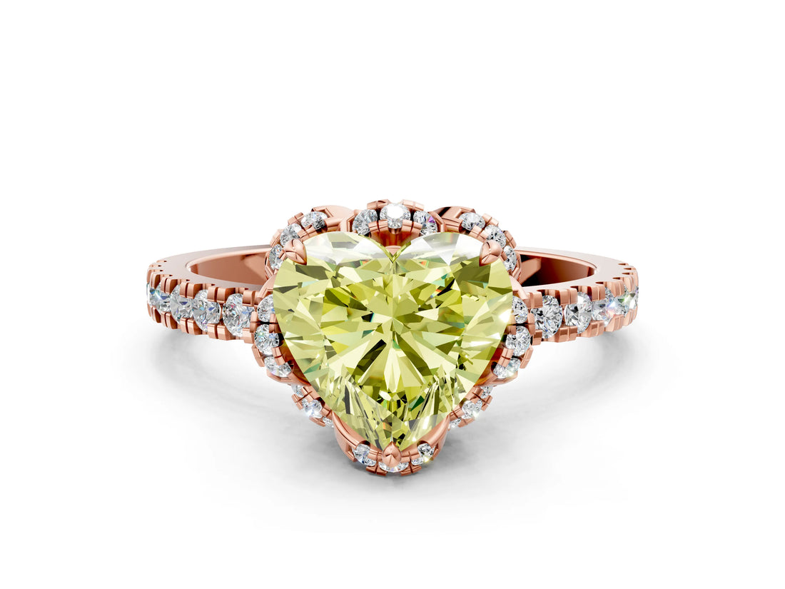 Rose gold Fancy Yellow Heart  Halo Diamond Pave Band Ring with Four-Prong Setting_15