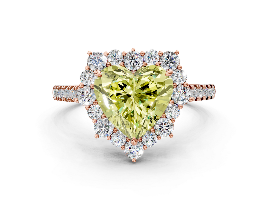 Rose gold Fancy Yellow Heart  Halo Diamond Ring with Pavé Band and Prong Setting_20