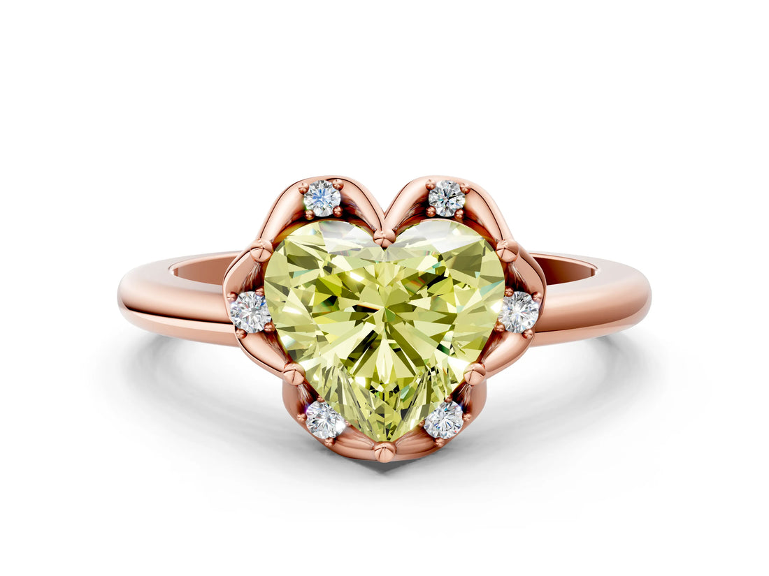 Rose gold Fancy Yellow Heart  Halo Diamond Ring with Round Cluster Setting, Solitaire Band, and Four-Prong Setting_51