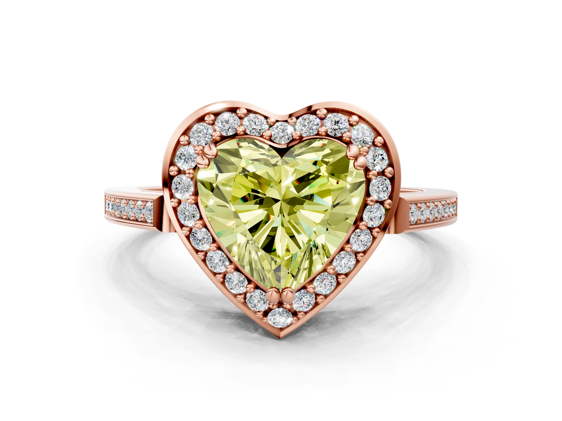 Rose gold Fancy Yellow Heart  Halo Diamond Ring with Split Shank and Four-Prong Setting_45