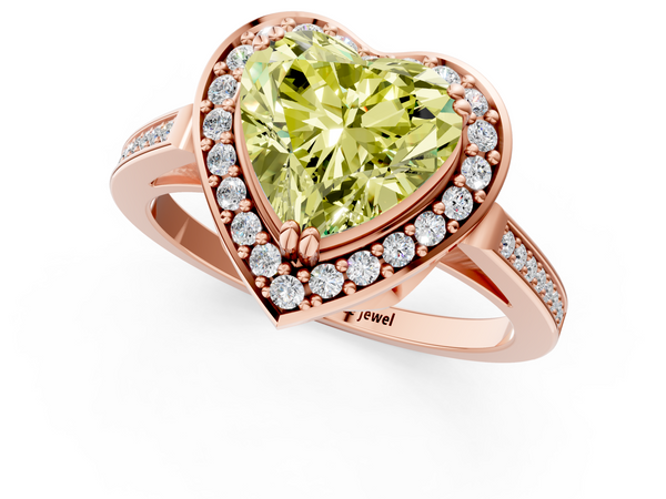 Rose gold Fancy Yellow Heart Cut Diamond Halo Ring with Split Shank and Four-Prong Setting