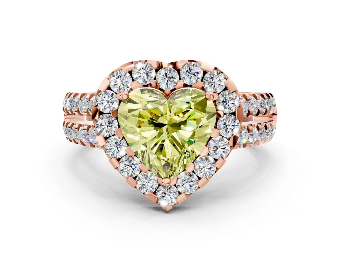 Rose gold Fancy Yellow Heart  Halo Diamond Split Shank Engagement Ring with Prong Setting_74