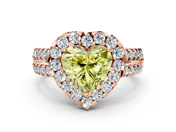 Rose gold Fancy Yellow Heart  Halo Diamond Split Shank Engagement Ring with Prong Setting