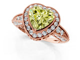 Rose gold Fancy Yellow Heart  Halo Diamond Split Shank Ring with Milgrain Detail_50