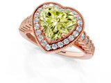 Rose gold Fancy Yellow Heart  Halo Milgrain Solitaire with Bezel Set Side Stones and Pave Band_33