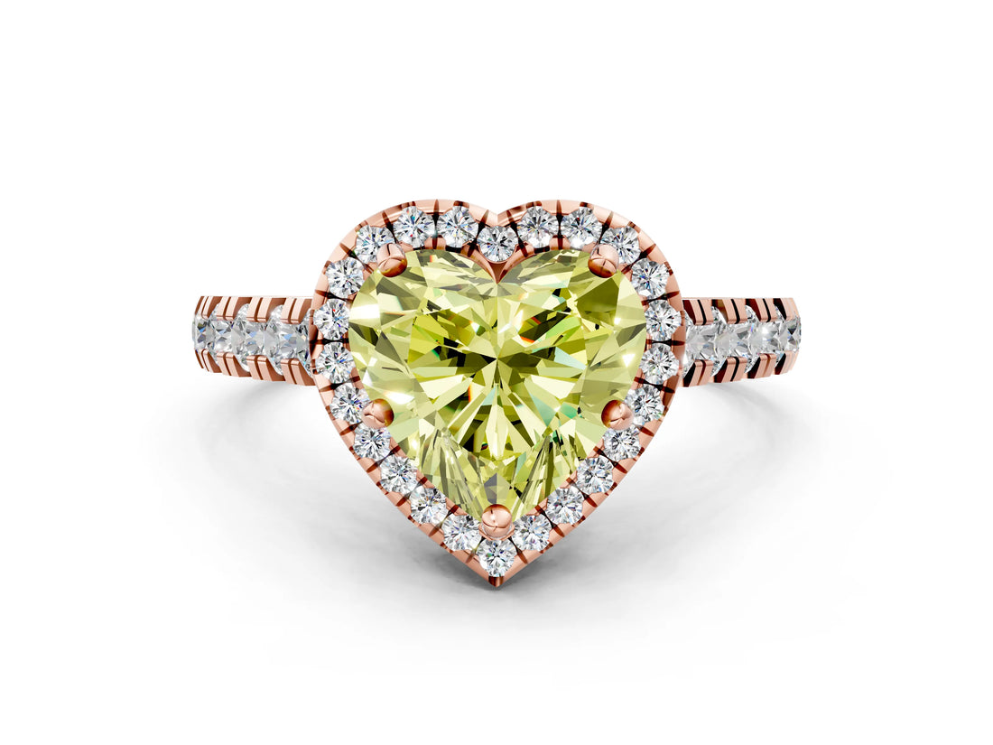 Rose gold Fancy Yellow Heart  Halo Pavé Diamond Engagement Ring with Four-Prong Setting_26