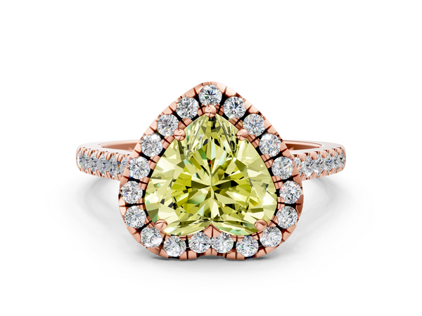 Rose gold Fancy Yellow Heart  Halo Pavé Diamond Engagement Ring with Four-Prong Setting