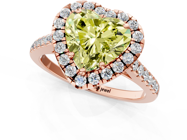 Rose gold Fancy Yellow Heart  Halo Pavé Diamond Engagement Ring with Four-Prong Setting