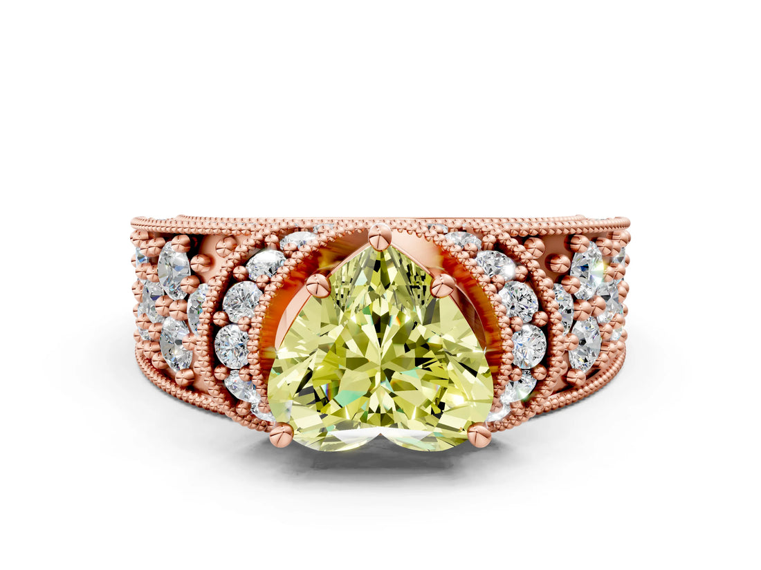 Rose gold Fancy Yellow Heart  Halo Pave Diamond Engagement Ring with Milgrain Detailing_49