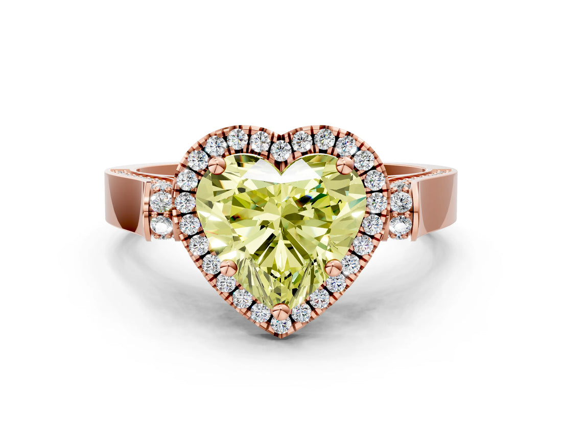Rose gold Fancy Yellow Heart  Halo Pave Split Shank Prong Setting Ring_69