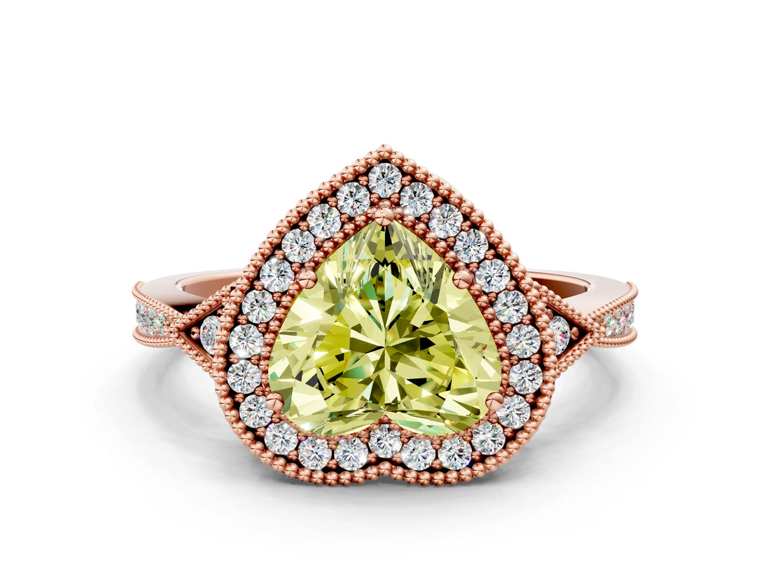 Rose gold Fancy Yellow Heart  Halo Round Diamond Milgrain Pave Engagement Ring_3