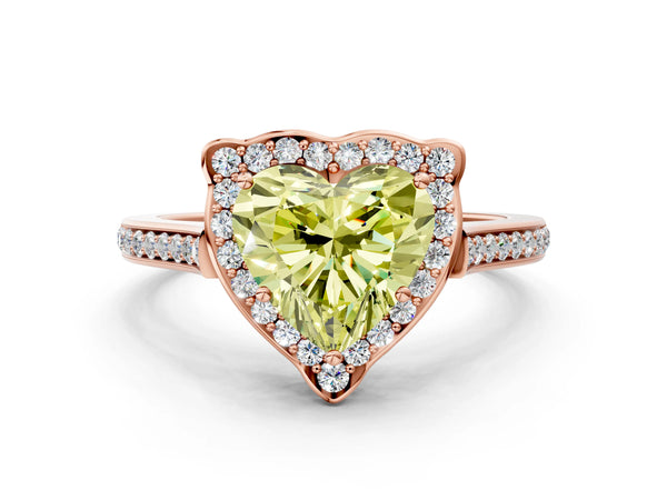 Rose gold Fancy Yellow Heart  Halo Round Diamond Pave Band with Four-Prong Setting
