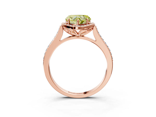 Rose gold Fancy Yellow Heart  Halo Round Diamond Pave Band with Four-Prong Setting
