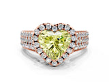 Rose gold Fancy Yellow Heart  Halo Round Diamond Pave Band with Prong Setting