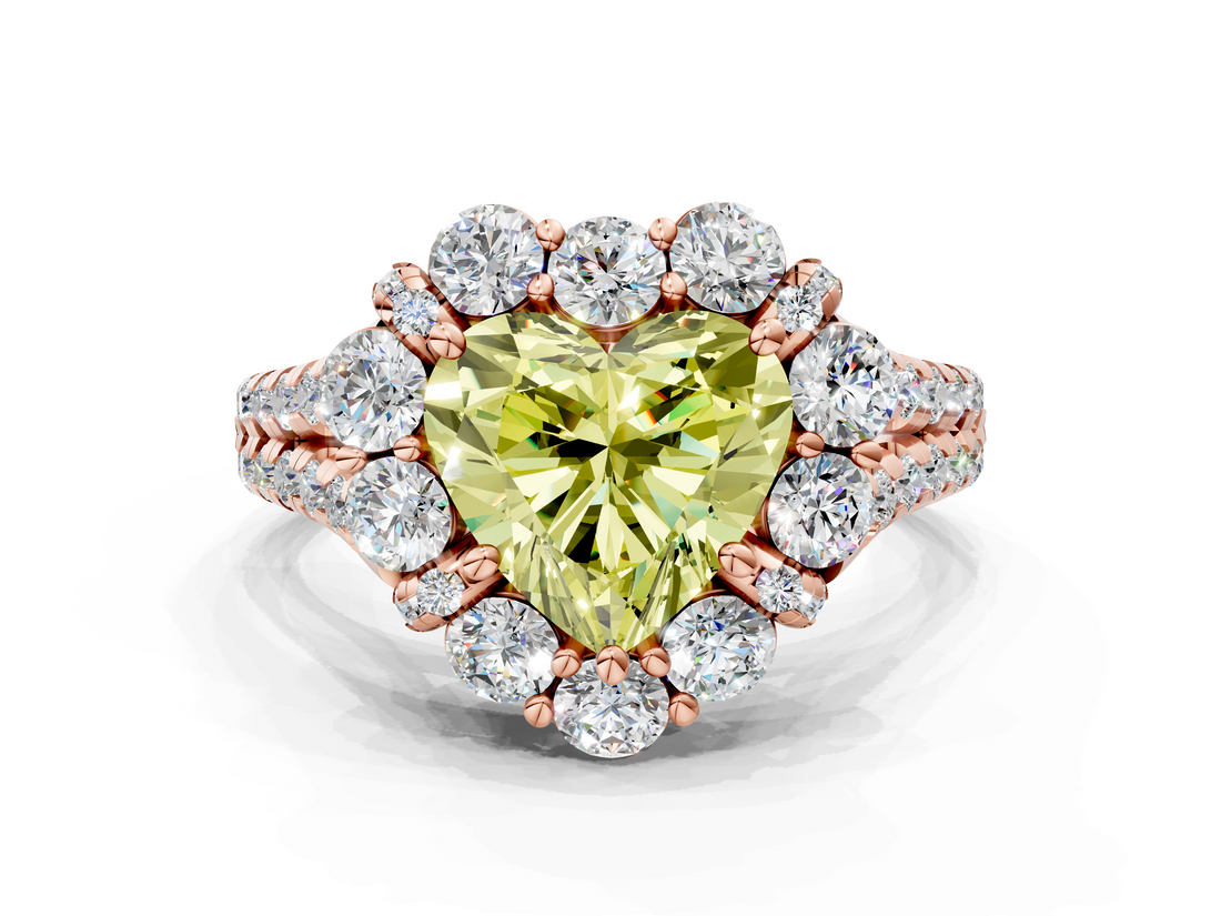 Rose gold Fancy Yellow Heart  Halo Split Shank Diamond Engagement Ring with Pave Band and Four-Prong Setting_54