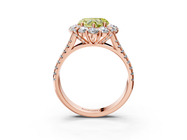 Rose gold Fancy Yellow Heart  Halo Split Shank Diamond Engagement Ring with Pave Band and Four-Prong Setting