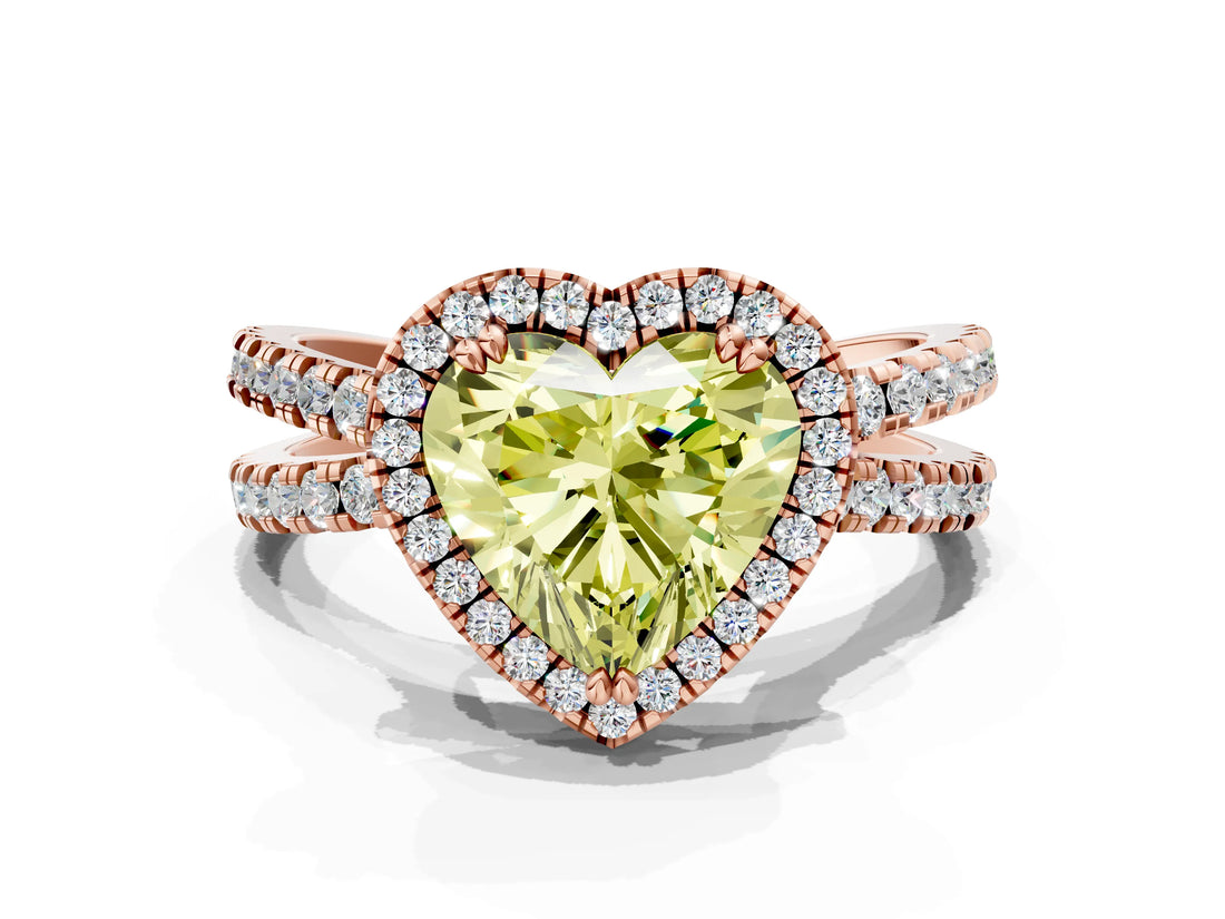 Rose gold Fancy Yellow Heart  Halo Split Shank Diamond Ring with Pavé Setting_26
