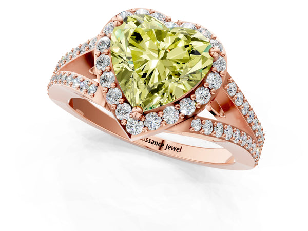 Rose gold Fancy Yellow Heart  Halo Split Shank Pave Diamond Ring with Four-Prong Setting