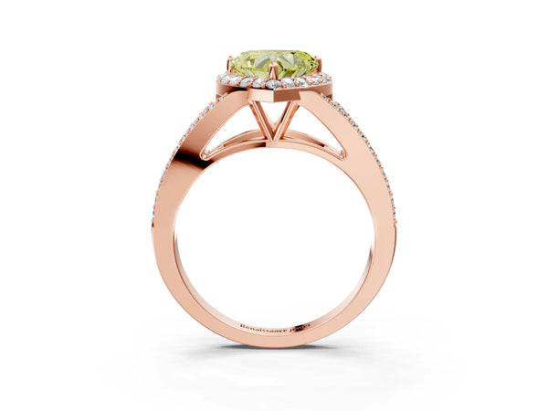 Rose gold Fancy Yellow Heart  Halo Split Shank Pave Diamond Ring with Four-Prong Setting
