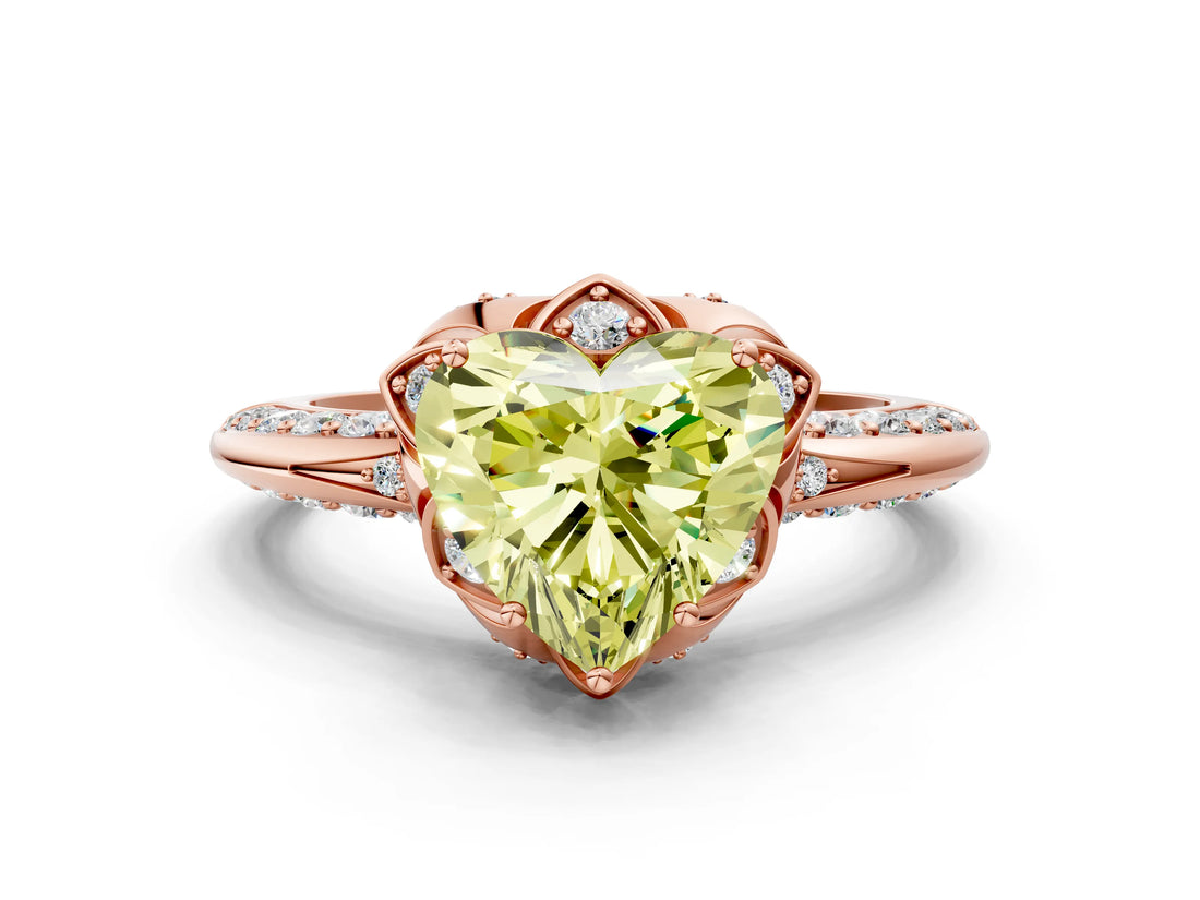 Rose gold Fancy Yellow Heart  Halo Split Shank Pave Diamond Ring with Petal Prong Setting_57