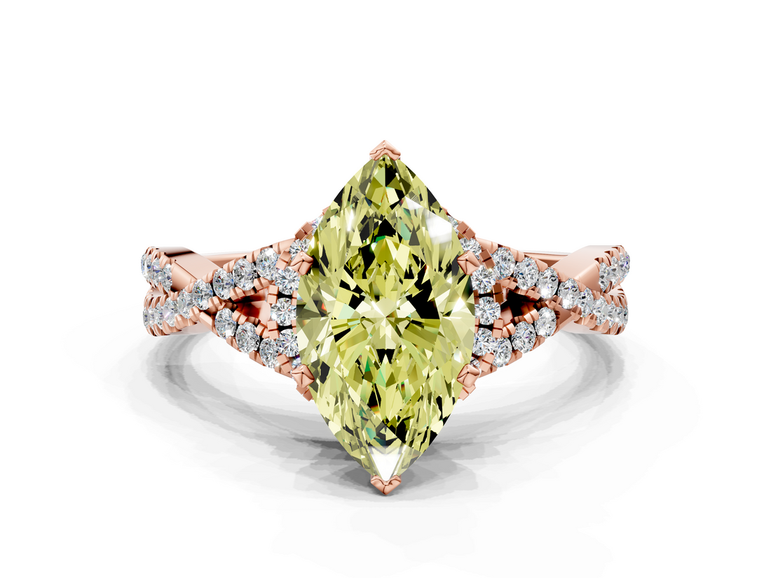 Rose gold Fancy Yellow Heart  Halo Twist Band Solitaire Prong Setting Ring_45