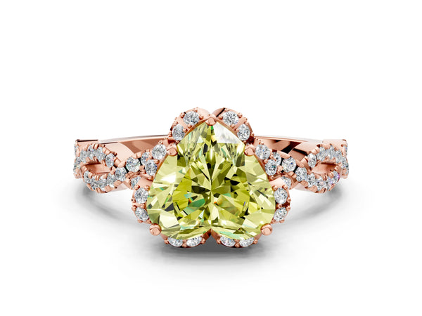 Rose gold Fancy Yellow Heart  Halo Twist Band Solitaire Ring with Six-Prong Setting