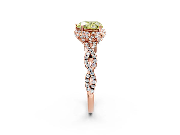 Rose gold Fancy Yellow Heart  Halo Twist Band Solitaire Ring with Six-Prong Setting